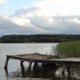 Blick von unserem Badesteg in Stare Juchy