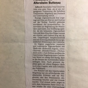 Zigeunermusik erfreute Pensionäre im Altersheim Buttenau